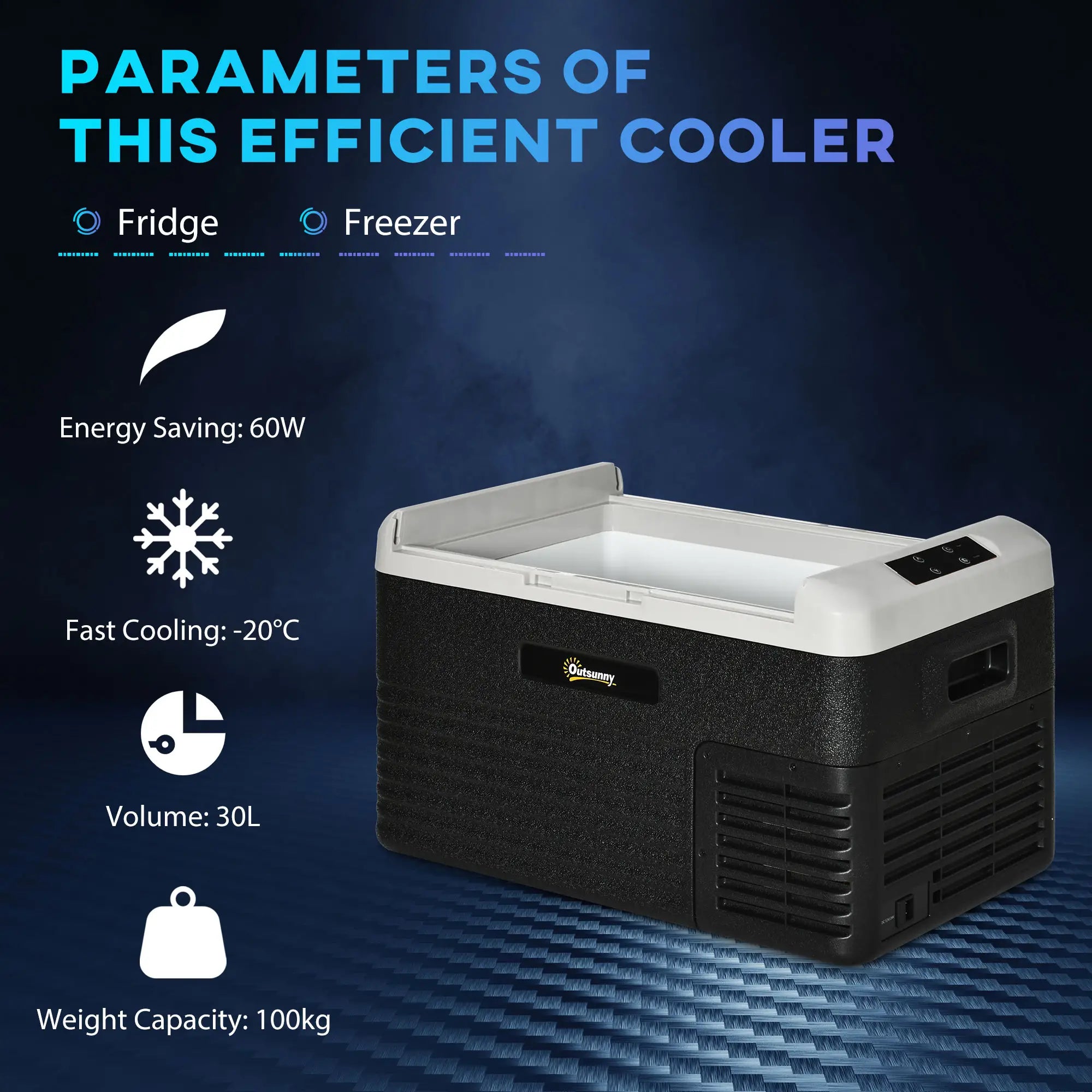 30L Portable Car Refrigerator - Grey and Black