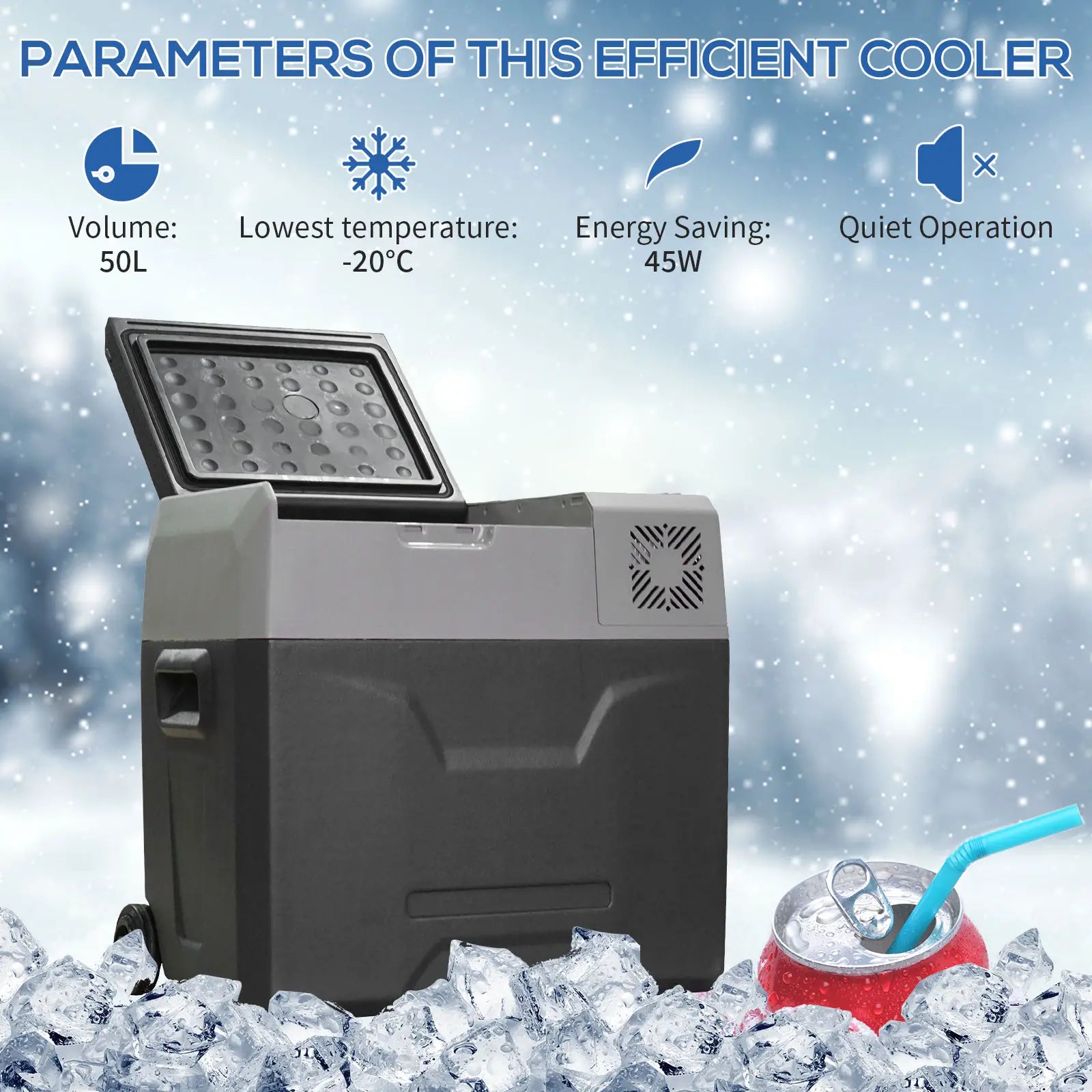 Car Refrigerator, Portable 12/24V 50 Litre Compressor Fridge Freezer, Electric Cooler Box for Camping, Travel, Picnic, Down to -20℃