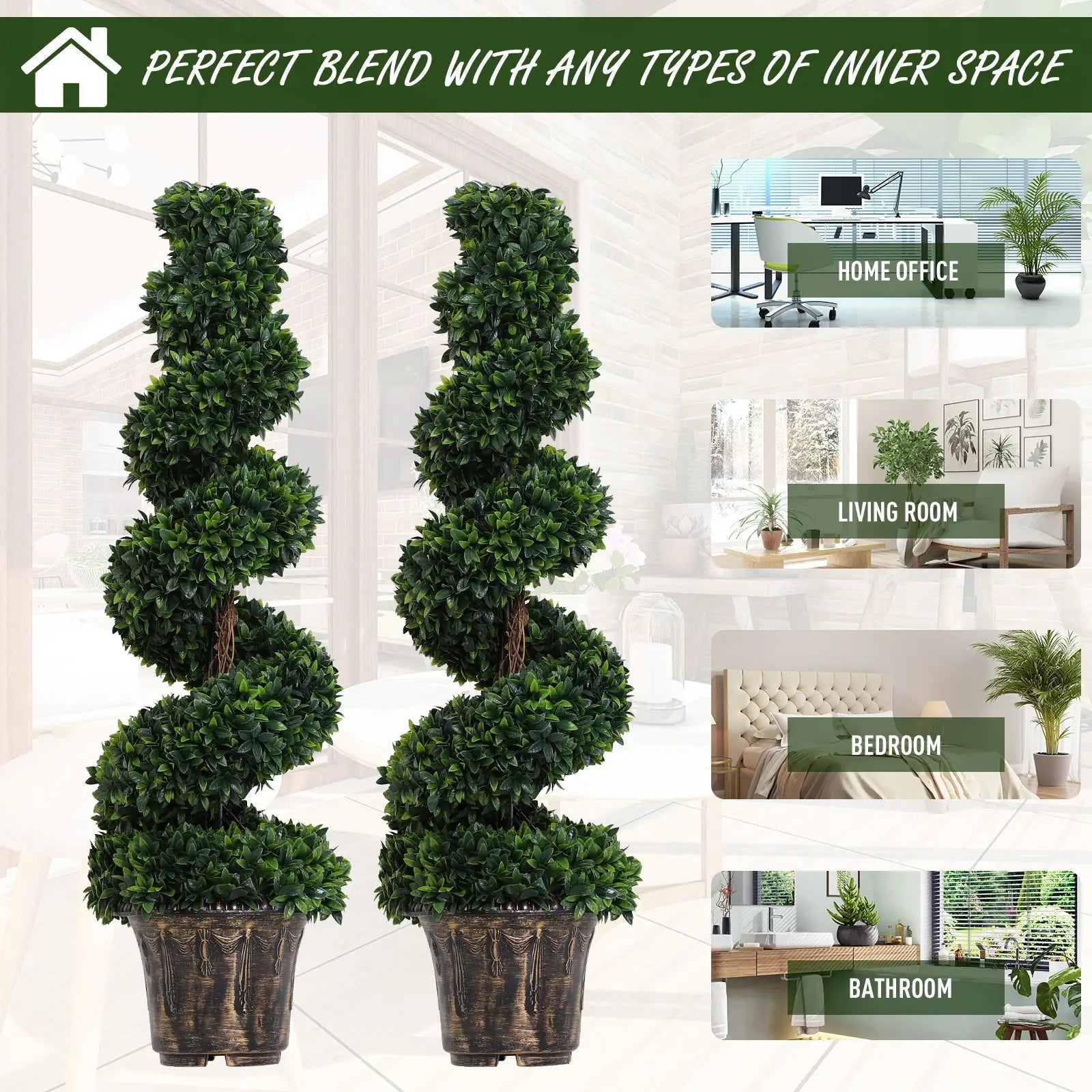Set of 2 Artificial Boxwood Spiral Topiary Trees Potted Decorative Plant Outdoor and Indoor Décor 120cm Bargain Clearance Centre