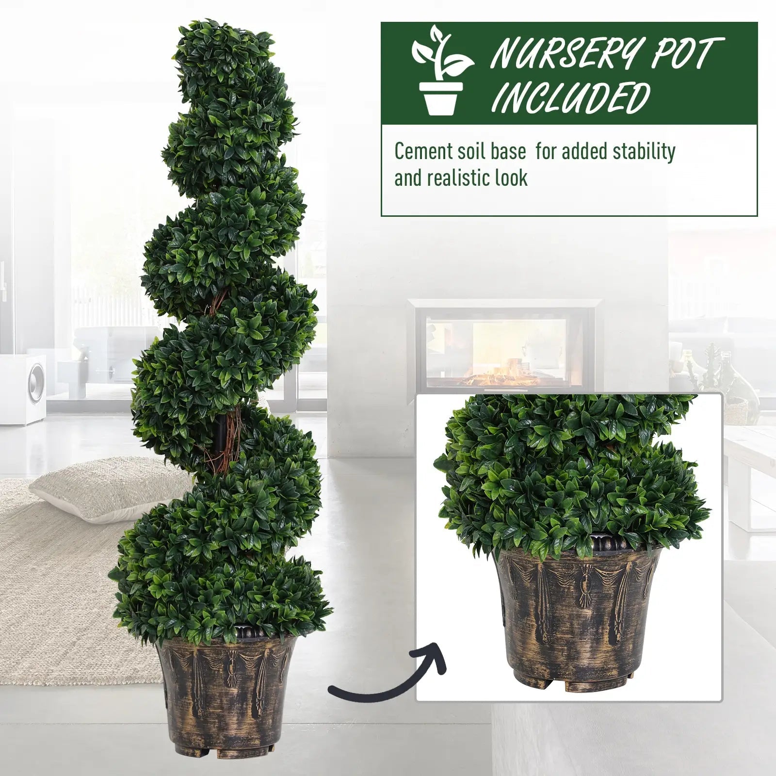 Set of 2 Artificial Boxwood Spiral Topiary Trees Potted Decorative Plant Outdoor and Indoor Décor 120cm Bargain Clearance Centre
