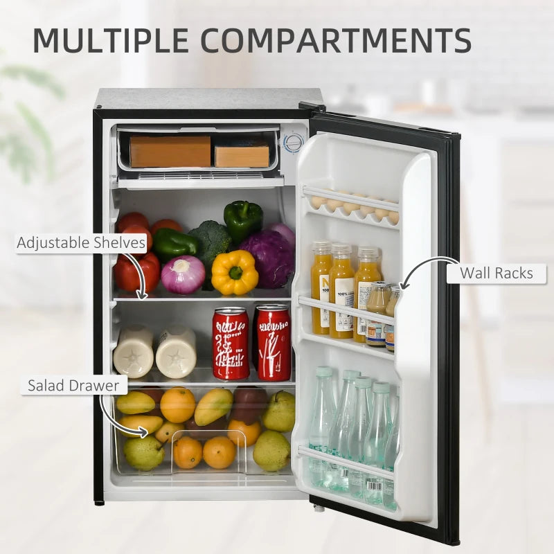 91 Litre Freestanding Under Counter Fridge Freezer, Small Fridge with Chiller Box, Adjustable Thermostat, 47.5cm Wide, Black