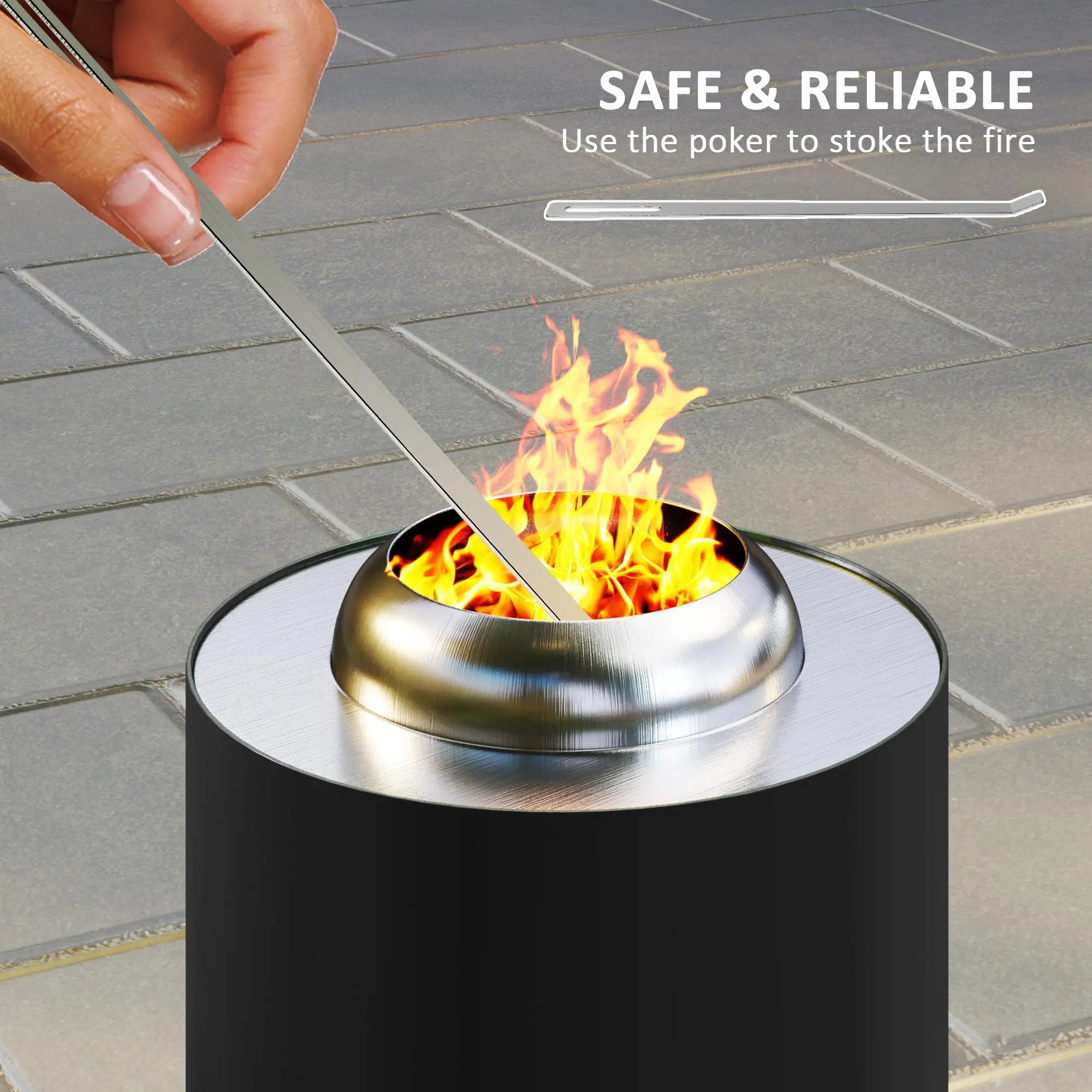 Smokeless Fire Pit, 16 x 16 cm Stainless Steel Portable Wood Burning Firepit with Poker, Wood or Pellet Fuelled Tabletop Fire Pit for Garden Camping Bonfire Party, Black