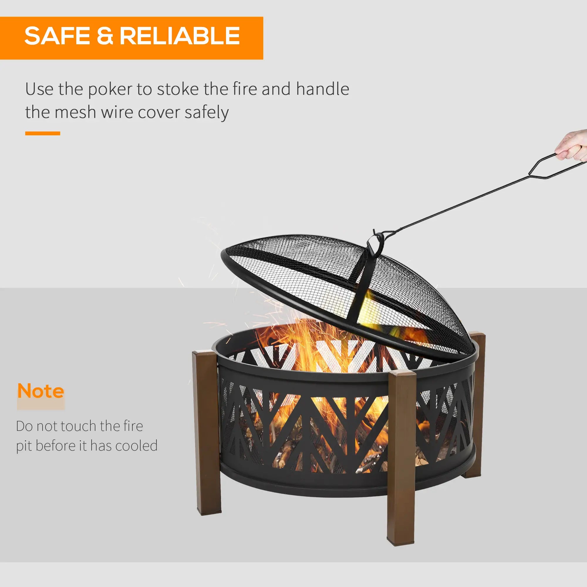 Metal Large Firepit Bowl Outdoor 2-In-1 Round Fire Pit Brazier w/ Lid, BBQ Grill, Poker for Backyard, Camping, Bonfire, Wood Burning Stove, 78 x 78 x 60cm, Black