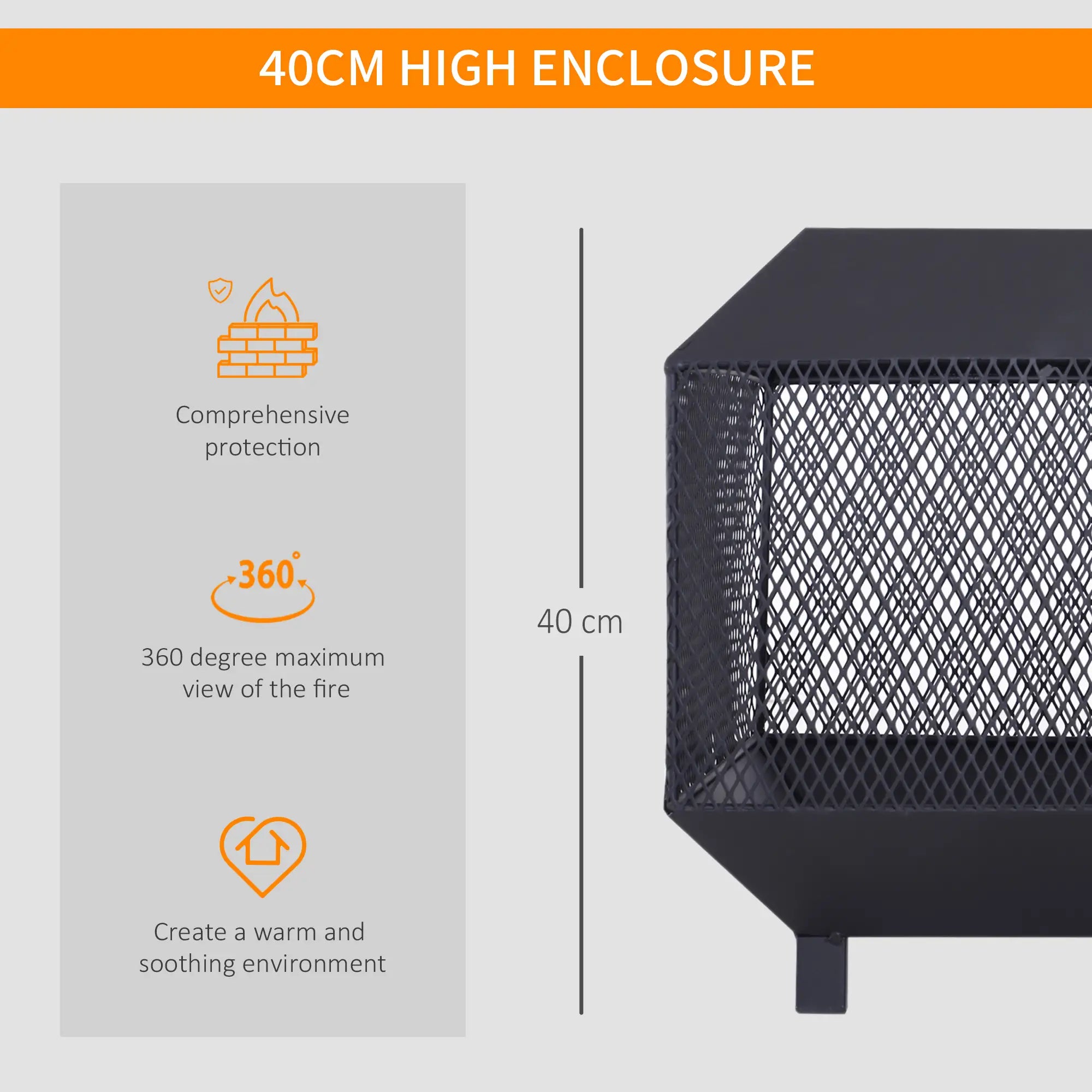Metal Square Fire Pit Outdoor Mesh Firepit Brazier w/ Lid, Log Grate, Poker for Backyard, Camping, Bonfire, Wood Burning Stove, 44 x 44 x 40cm, Black