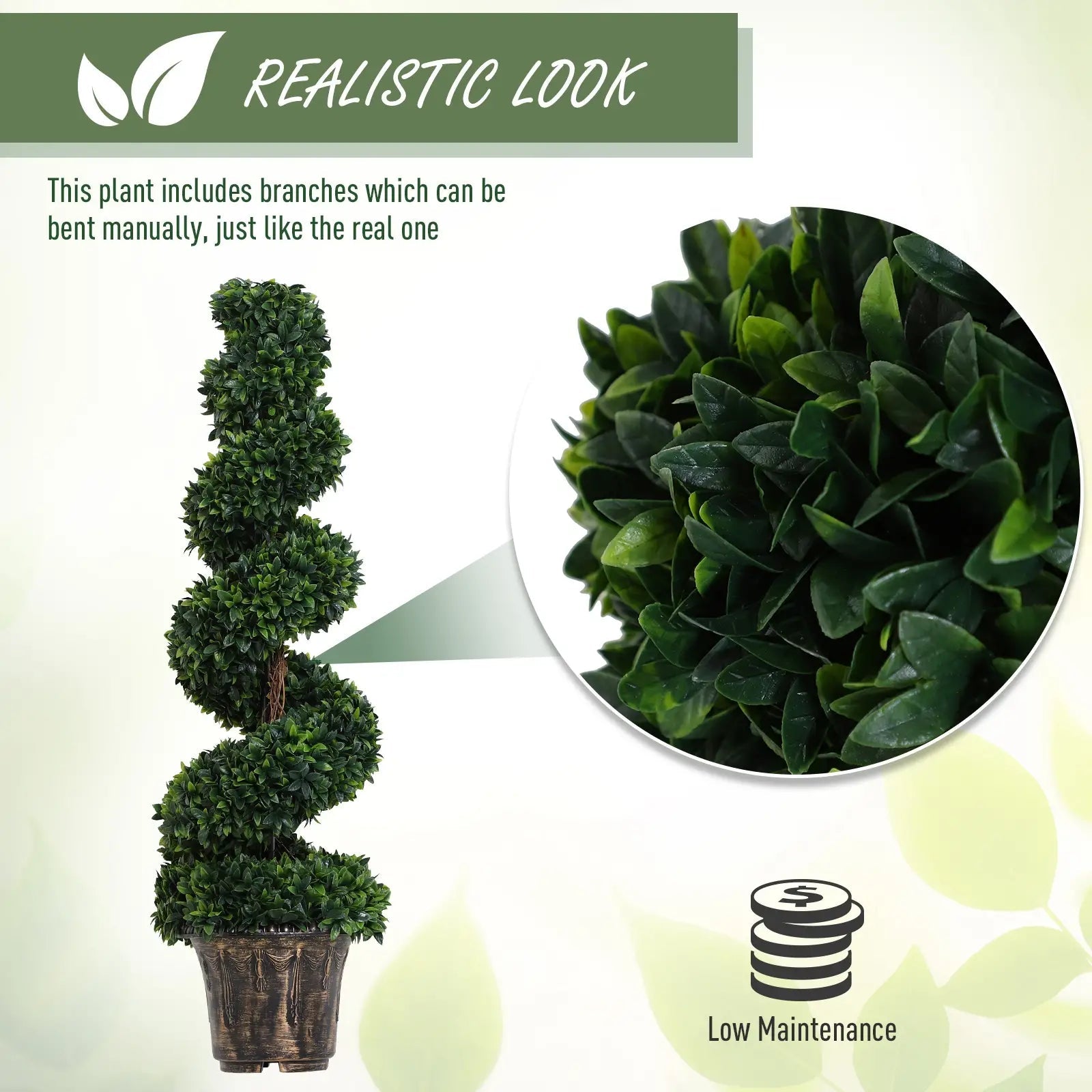 Set of 2 Artificial Boxwood Spiral Topiary Trees Potted Decorative Plant Outdoor and Indoor Décor 120cm Bargain Clearance Centre