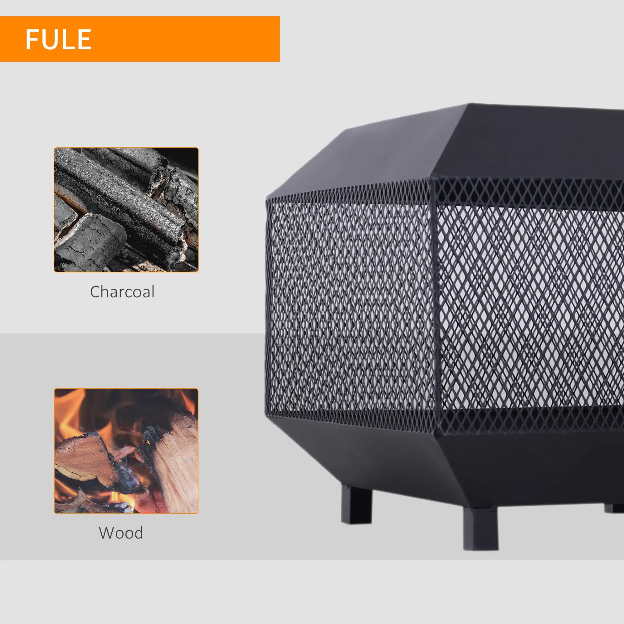 Metal Square Fire Pit Outdoor Mesh Firepit Brazier w/ Lid, Log Grate, Poker for Backyard, Camping, Bonfire, Wood Burning Stove, 44 x 44 x 40cm, Black