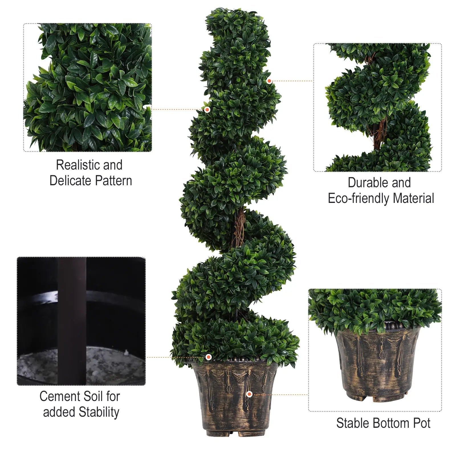 Set of 2 Artificial Boxwood Spiral Topiary Trees Potted Decorative Plant Outdoor and Indoor Décor 120cm Bargain Clearance Centre