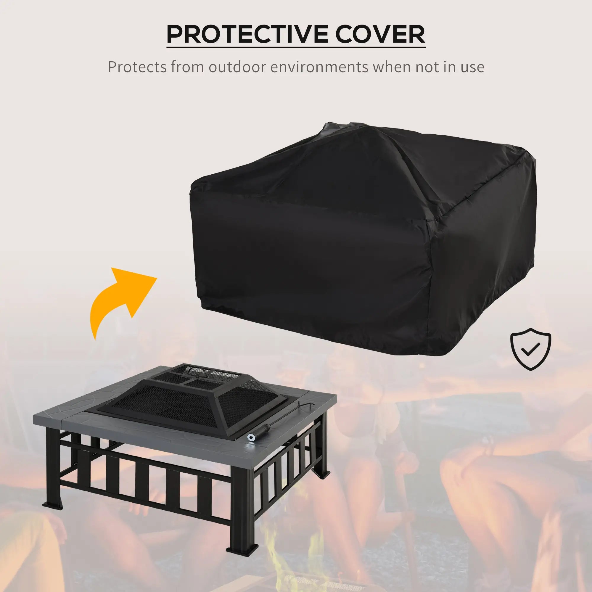 Metal Large Firepit Outdoor Square Fire Pit Brazier w/ Rain Cover, Lid, Log Grate, Poker for Backyard, Camping, BBQ, Bonfire, Wood Burning Stove, 86 x 86 x 54cm, Black