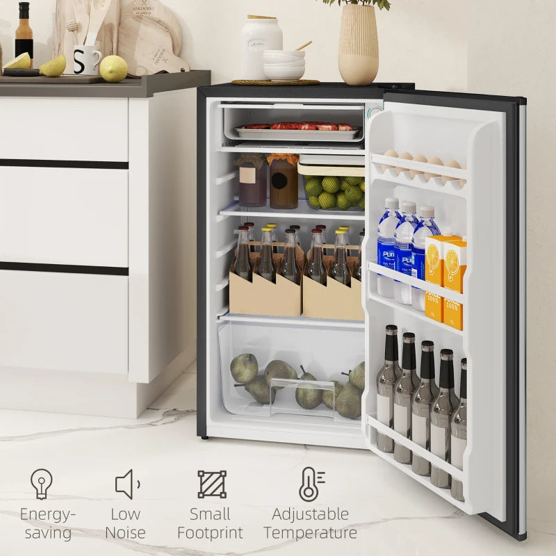 91 Litre Freestanding Under Counter Fridge Freezer, Small Fridge with Chiller Box, Adjustable Thermostat, 47.5cm Wide, Silver Tone