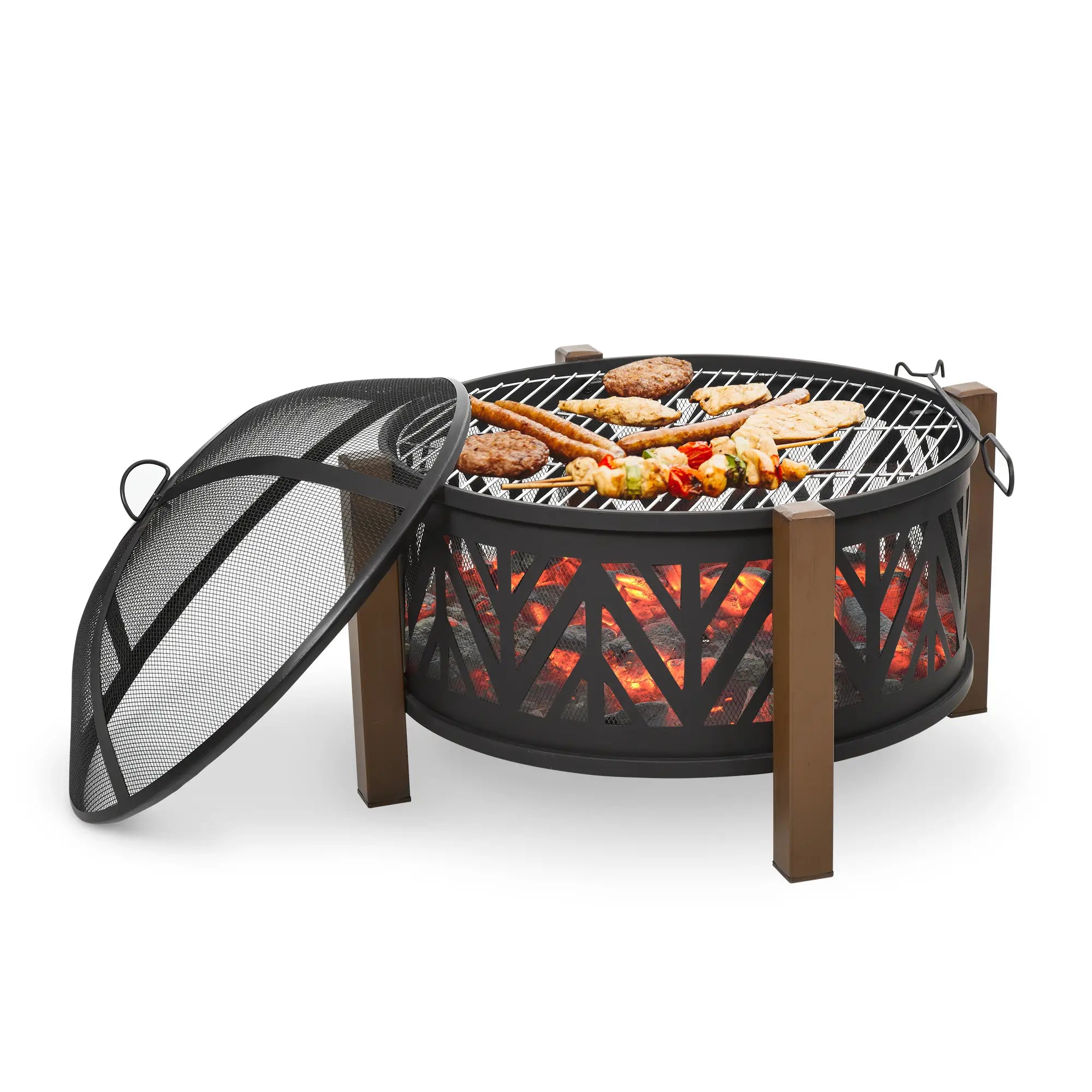 Metal Large Firepit Bowl Outdoor 2-In-1 Round Fire Pit Brazier w/ Lid, BBQ Grill, Poker for Backyard, Camping, Bonfire, Wood Burning Stove, 78 x 78 x 60cm, Black