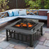 Metal Large Firepit Outdoor Square Fire Pit Brazier w/ Rain Cover, Lid, Log Grate, Poker for Backyard, Camping, BBQ, Bonfire, Wood Burning Stove, 86 x 86 x 54cm, Black