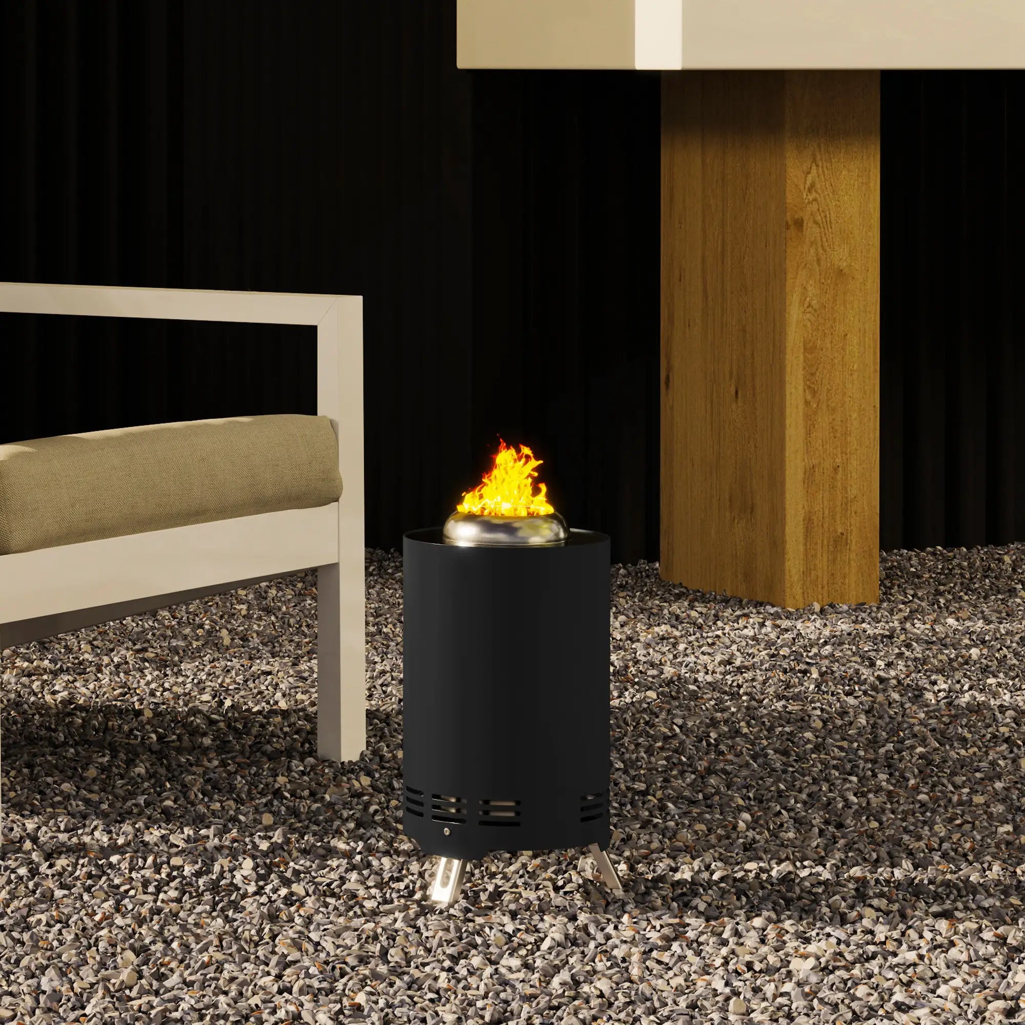 Smokeless Fire Pit, 16 x 16 cm Stainless Steel Portable Wood Burning Firepit with Poker, Wood or Pellet Fuelled Tabletop Fire Pit for Garden Camping Bonfire Party, Black