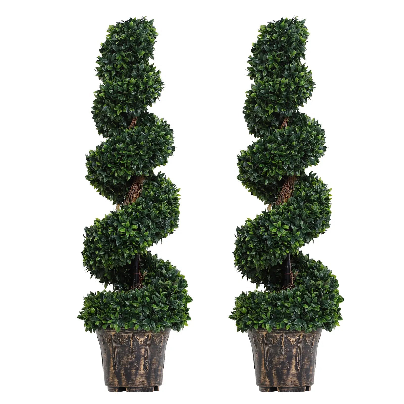 Set of 2 Artificial Boxwood Spiral Topiary Trees Potted Decorative Plant Outdoor and Indoor Décor 120cm Bargain Clearance Centre