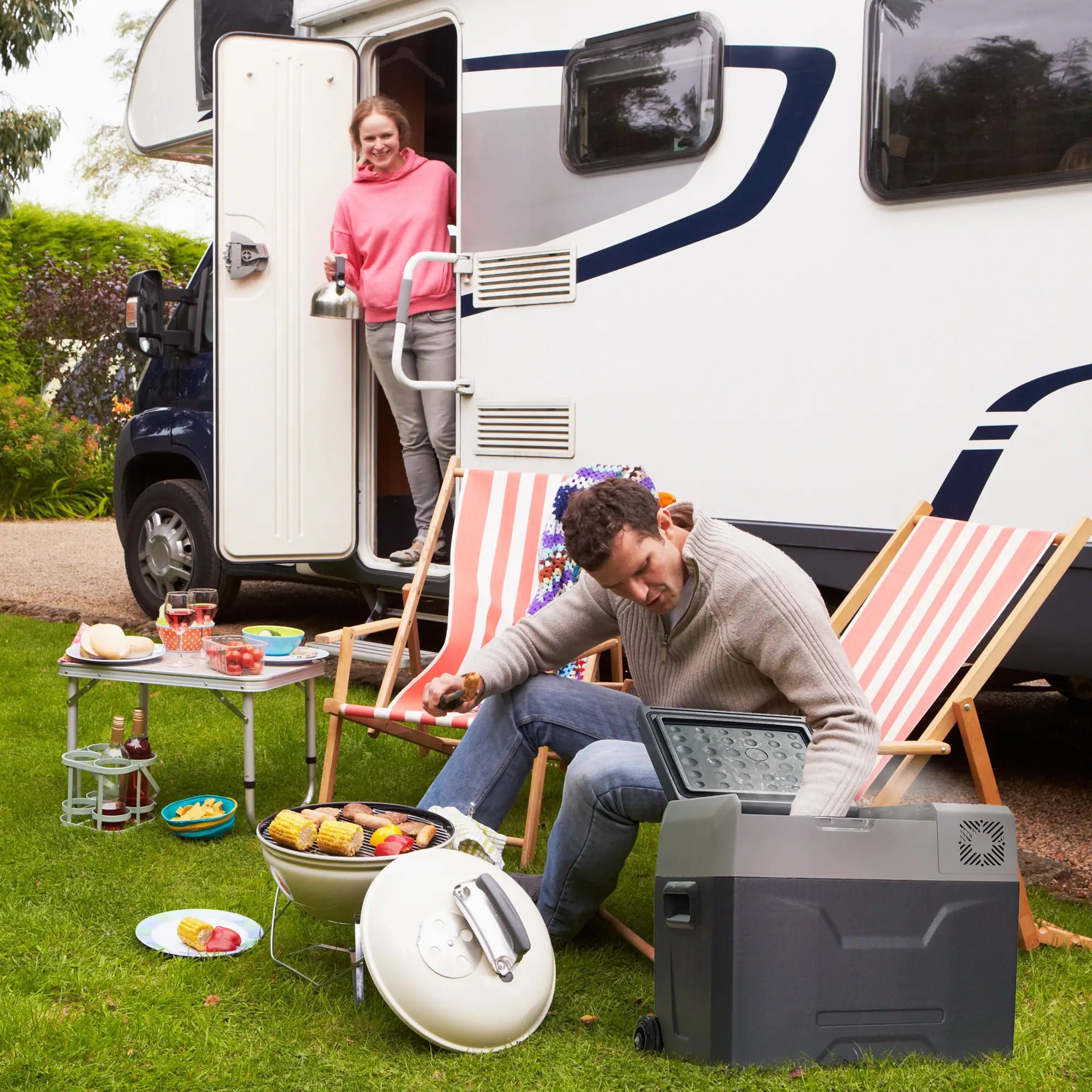 Car Refrigerator, Portable 12/24V 50 Litre Compressor Fridge Freezer, Electric Cooler Box for Camping, Travel, Picnic, Down to -20℃