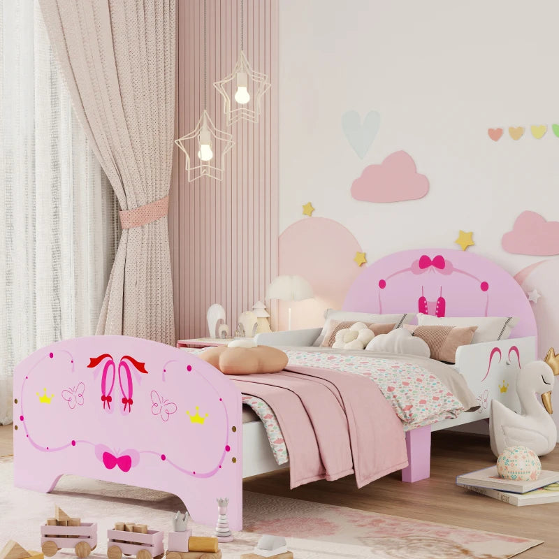 Ballet Theme Toddler Bed Frame with Safety Rails for 3-6 Years, Pink