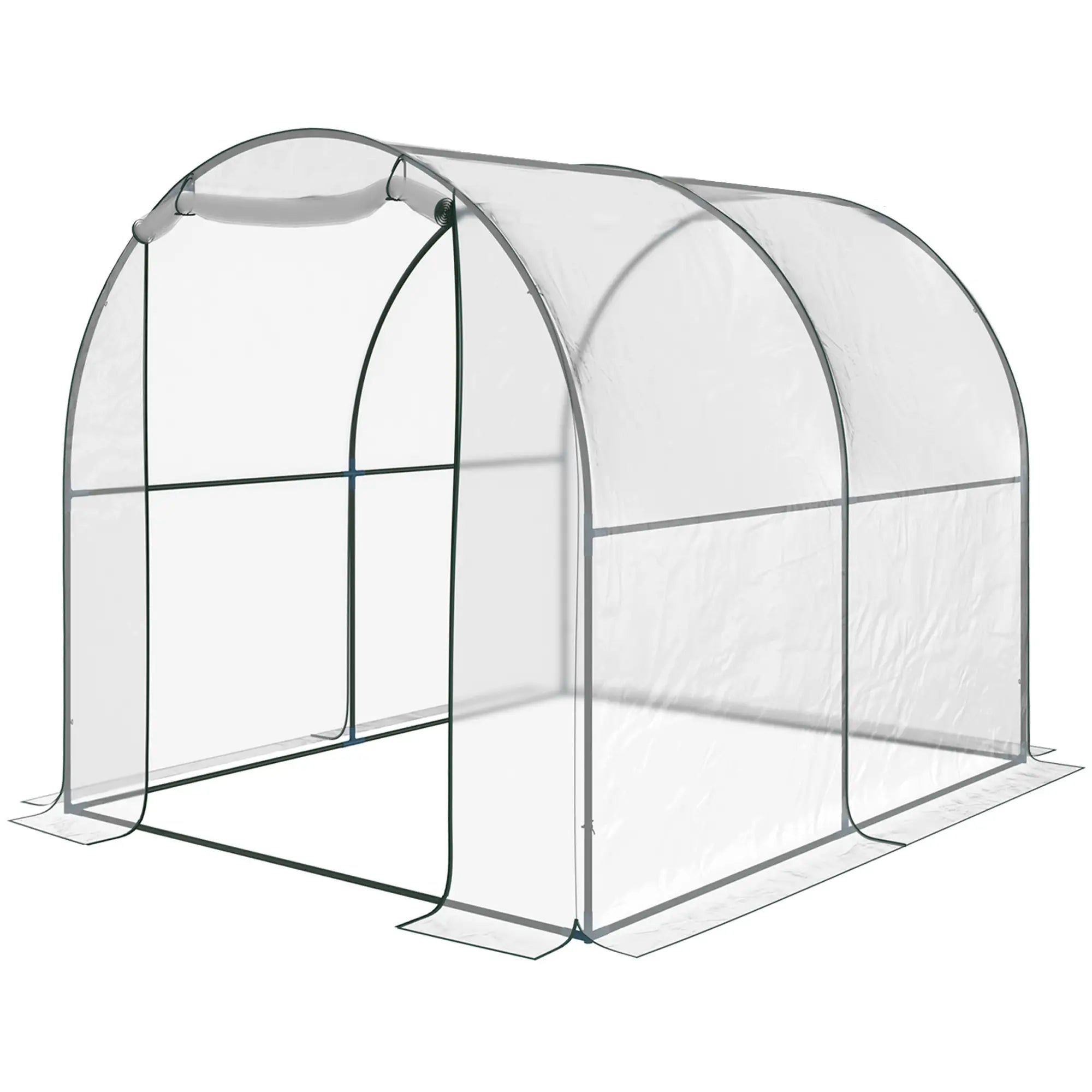 Walk-in Polytunnel Greenhouse with Roll-up Door Transparent Tunnel Greenhouse with Steel Frame and PVC Cover, 2.5 x 2m