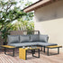 3 Pieces Patio Furniture Set, Outdoor Garden Sofa Conversation Set w/ Padded Cushions, Wood Grain Plastic Top Table and Side Panel, Dark Grey