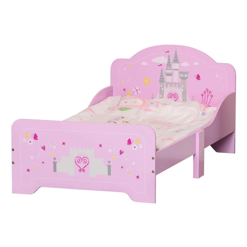 Kids Bed Princess Castle Theme w/ Side Rails Slats Home Furniture for 3 - 6 Yrs Pink 143 x 73 x 60 cm