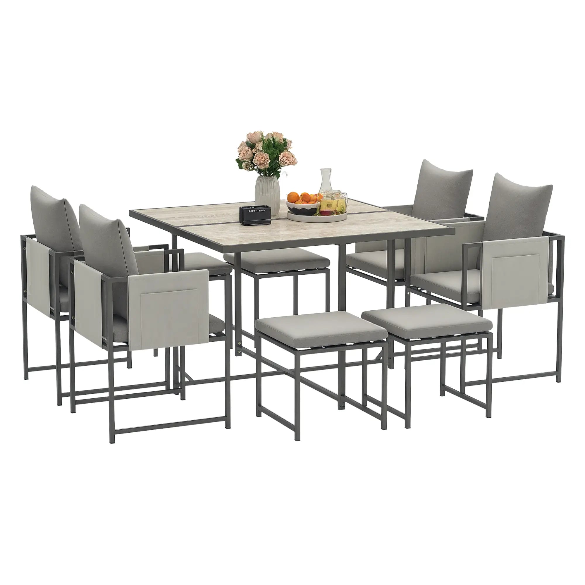 Nine-Piece Steel Frame Garden Dining Set - Grey