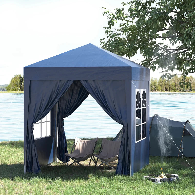 2 x 2 m Garden Pop Up Gazebo, Wedding Party Tent Marquee, Water Resistant Awning Canopy with Sidewalls, Windows, Carry Bag, Blue
