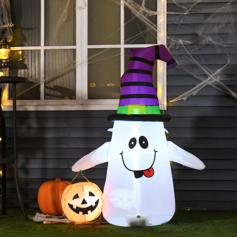 1.2m Witch Ghost Halloween Inflatable Decoration w/ LED Lights Fan Accessories Pumpkin Lantern Kids Adult Fun Weather-Resistant Indoor Outdoor Seasonal