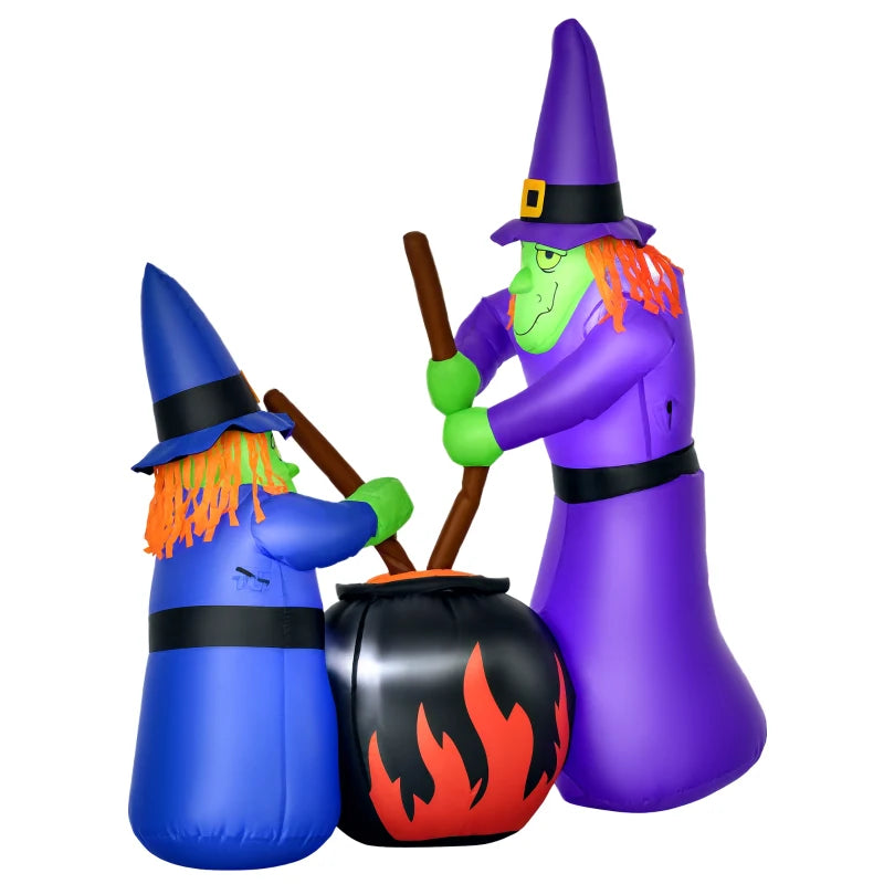1.8m Inflatable Halloween Lawn Decoration with LED Witches Around A Black Cauldron Outdoor Air Blown Holiday Décor