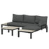 3 Pieces Garden Furniture Set, Aluminium 4 Seater Corner Sofa Set with 2 Loveseats, Coffee Table and Side Trays, Outdoor Conversation Furniture with Cushions for Garden, Dark Grey