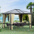 3 x 3.6(m) Hardtop Gazebo Canopy with Polycarbonate Roof and Aluminium Frame, Garden Pavilion with Mosquito Netting and Curtains, Brown