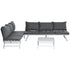 3 Pieces Garden Furniture Sets, 6 Seater Corner Sofa Set with Adjustable Backrest Chase Lounge with Slatted Metal Top Table, Padded Cushion, Grey