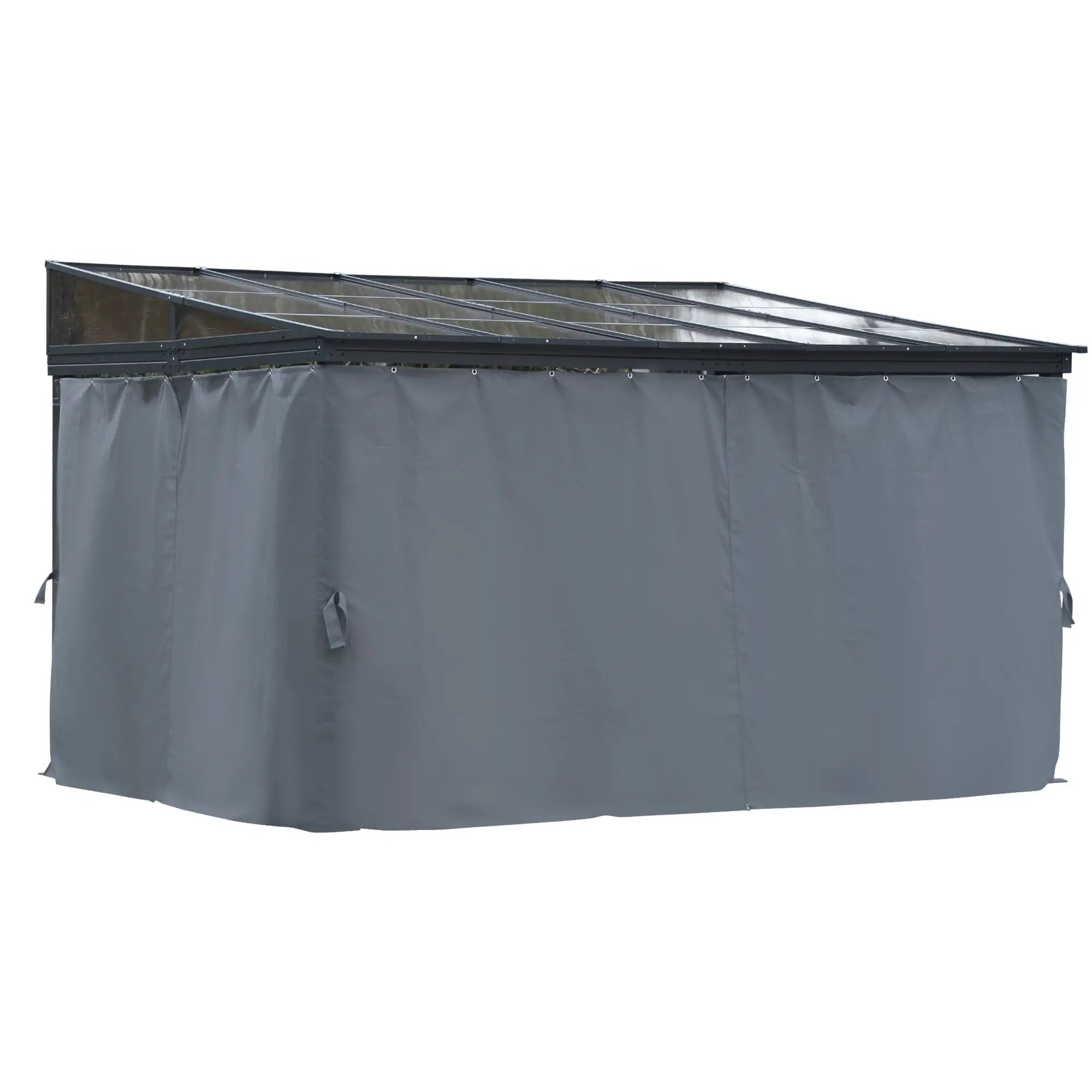 4 x 3(m) Outdoor Hardtop Gazebo with Curtains, Lean to Aluminium Pergola with Polycarbonate Roof, Garden Pavilion Sun Shade Shelter, Grey