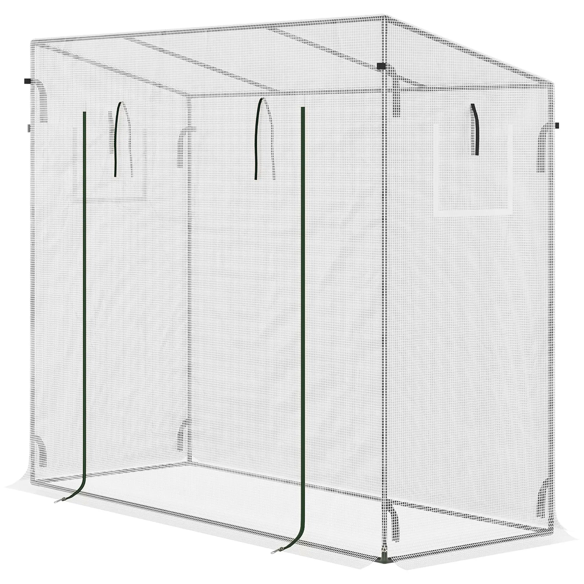 Small Walk-in Garden Greenhouse with Steel Frame, Large Roll-up Door and Windows, 200Lx76Wx168Hcm, White