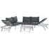 3 Pieces Garden Furniture Sets, 6 Seater Corner Sofa Set with Adjustable Backrest Chase Lounge with Slatted Metal Top Table, Padded Cushion, Grey
