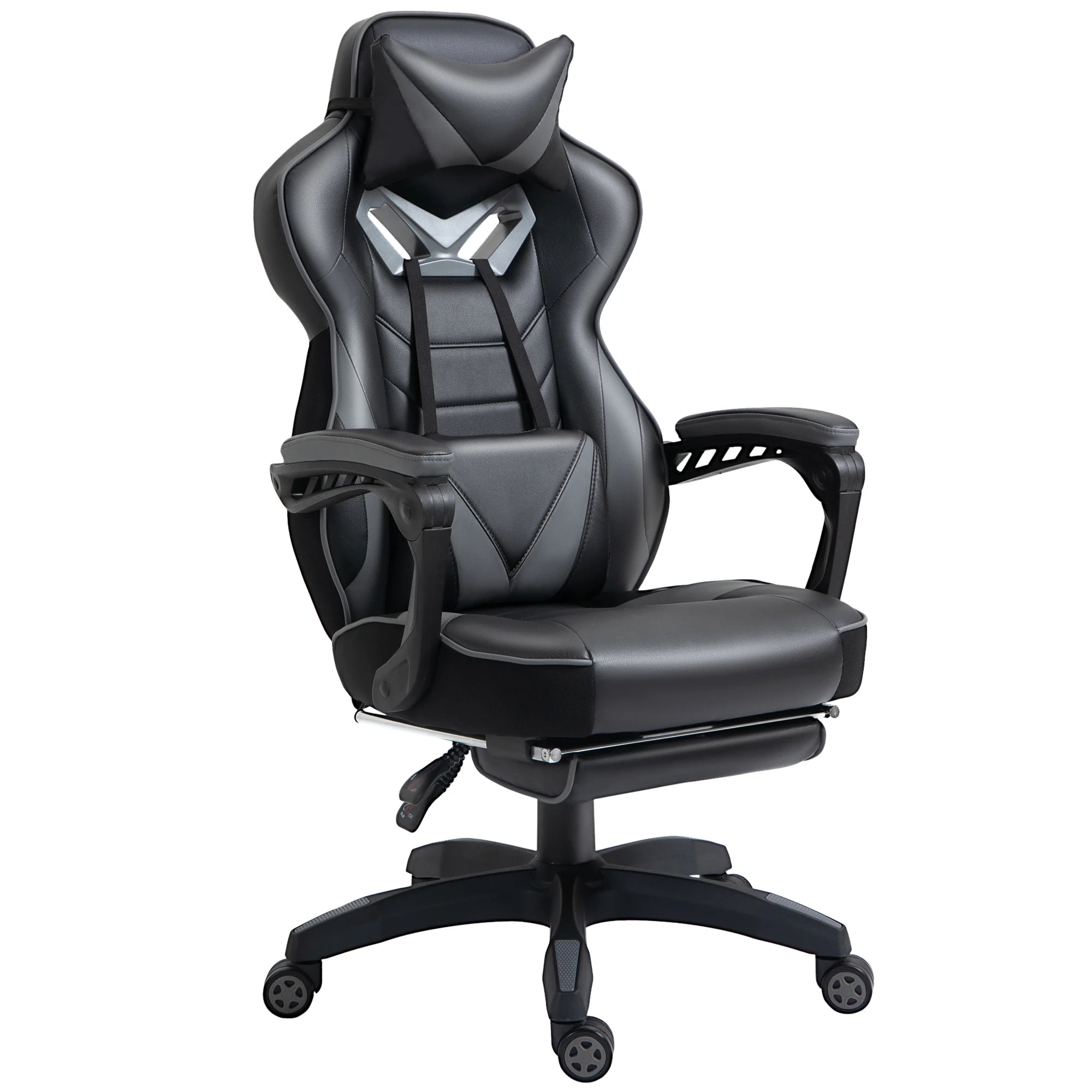 Computer Gaming Chair, Racing Desk Chair with Lumbar Support and Footrest, PU Leather Gamer Chair with Headrest and Swivel Wheels for Home, Grey Bargain Clearance Centre