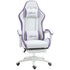 Computer Gaming Chair, PU Leather Desk Chair with Footrest, Swivel Task Chair with 135° Reclining Back and Lumbar Support, PC Chair for Adults, White and Purple Bargain Clearance Centre