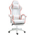 Computer Gaming Chair, PU Leather Desk Chair with Footrest, Swivel Task Chair with 135° Reclining Back and Lumbar Support, PC Chair for Adults, White and Pink Bargain Clearance Centre