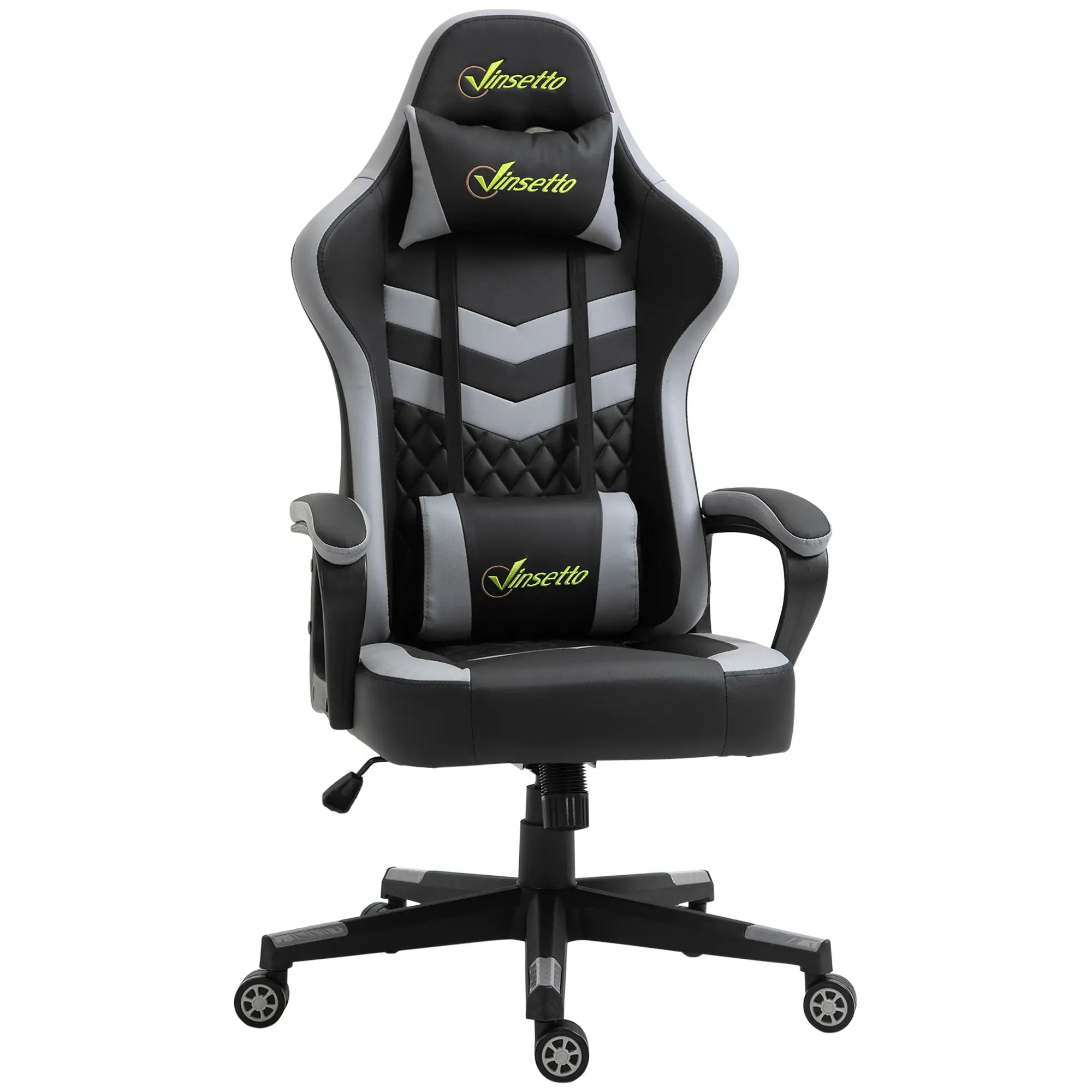 Gaming Chair, Computer Desk Chair with Lumbar Support, Faux Leather Racing Chair with Headrest and Swivel Wheels for Home Office, Black Grey Bargain Clearance Centre