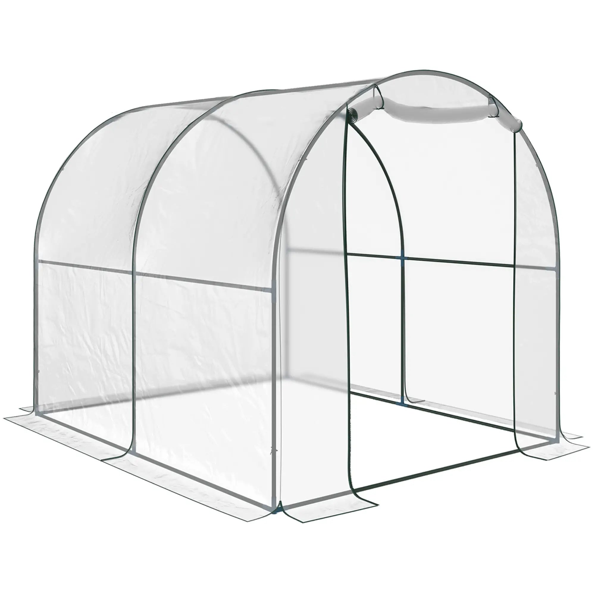 Walk-in Polytunnel Greenhouse with Roll-up Door Transparent Tunnel Greenhouse with Steel Frame and PVC Cover, 2.5 x 2m