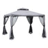 3 x 3 m Metal Gazebo, Garden Pavillion, Double Roof Outdoor Canopy Shelter with Mesh Sidewalls, Grey