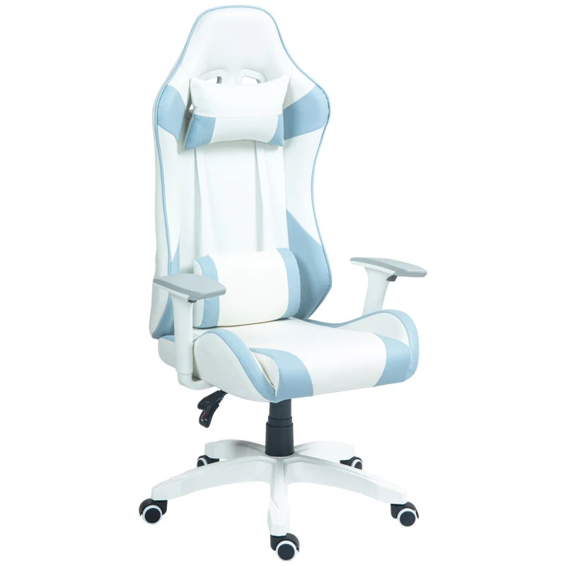 Faux Leather Colour Block Gaming Chair, with 135° Reclining Back - Blue/White Bargain Clearance Centre