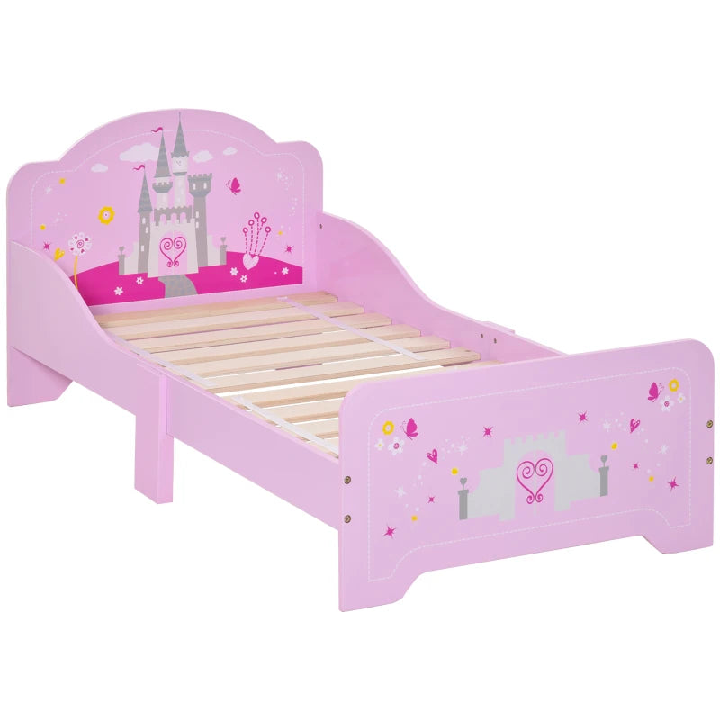 Kids Bed Princess Castle Theme w/ Side Rails Slats Home Furniture for 3 - 6 Yrs Pink 143 x 73 x 60 cm