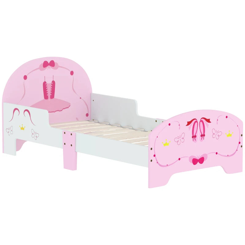 Ballet Theme Toddler Bed Frame with Safety Rails for 3-6 Years, Pink