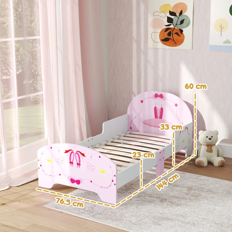 Ballet Theme Toddler Bed Frame with Safety Rails for 3-6 Years, Pink