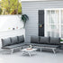 3 Pieces Garden Furniture Sets, 6 Seater Corner Sofa Set with Adjustable Backrest Chase Lounge with Slatted Metal Top Table, Padded Cushion, Grey