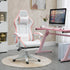 Computer Gaming Chair, PU Leather Desk Chair with Footrest, Swivel Task Chair with 135° Reclining Back and Lumbar Support, PC Chair for Adults, White and Pink Bargain Clearance Centre