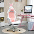 Racing Gaming Chair, Reclining PU Leather Computer Chair with Removable Rabbit Ears, Footrest, Headrest and Lumber Support, Pink Bargain Clearance Centre