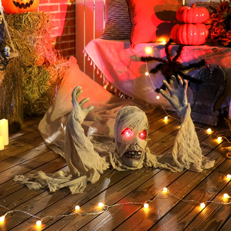 183 cm Life Size Halloween Animated Crawling Mummy with Glowing LED Eyes, 8/16H Timer, Scary Halloween Decorations, Battery Operated, Indoor Outdoor Party Props