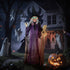 183 cm Life Size Halloween Animated Standing Witch & Broomstick with Glowing LED Eyes, Spooky Witch Scary Halloween Decorations, Battery Operated, Indoor Party Props