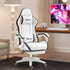 Computer Gaming Chair, PU Leather Desk Chair with Footrest, Swivel Task Chair with 135° Reclining Back and Lumbar Support, PC Chair for Adults, White and Black Bargain Clearance Centre