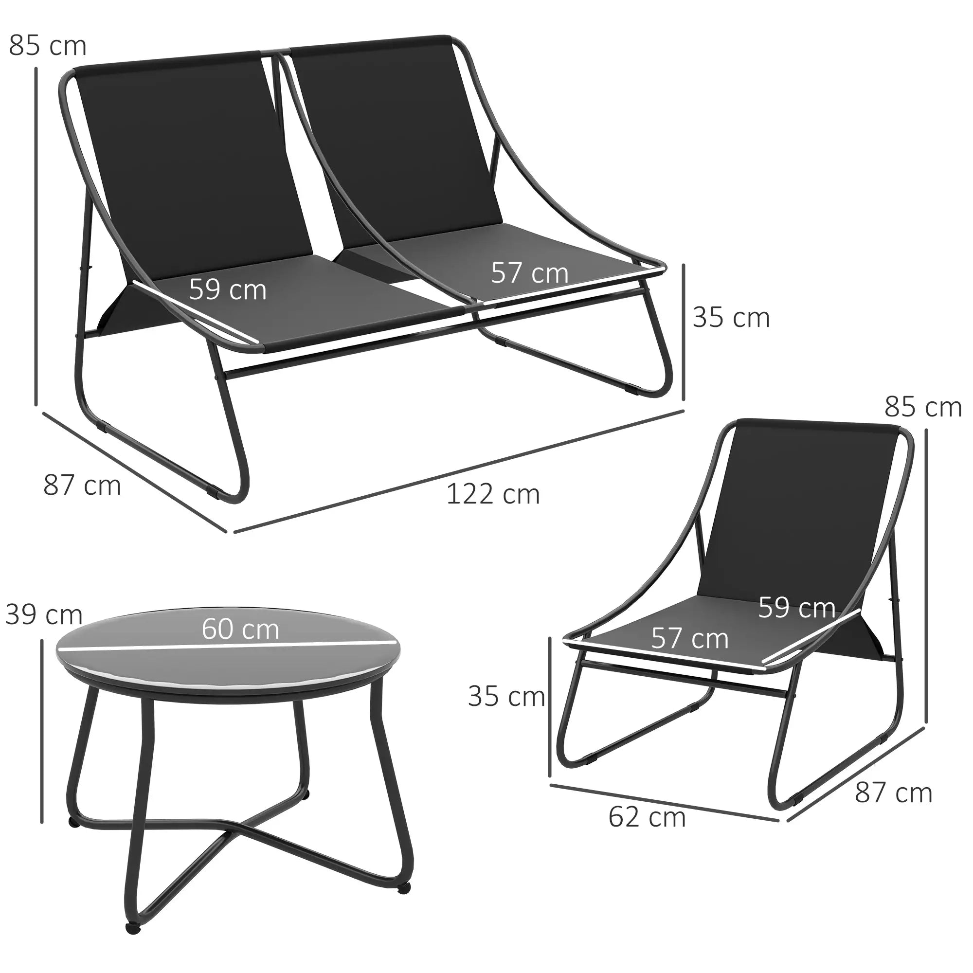 4 Seater Garden Furniture Set, Conversation Set with Loveseat Sofa, Chairs, Glass Coffee Table, Thick Cushions, Steel Outdoor Sofa for Balcony, Poolside, Conservatory, Light Grey