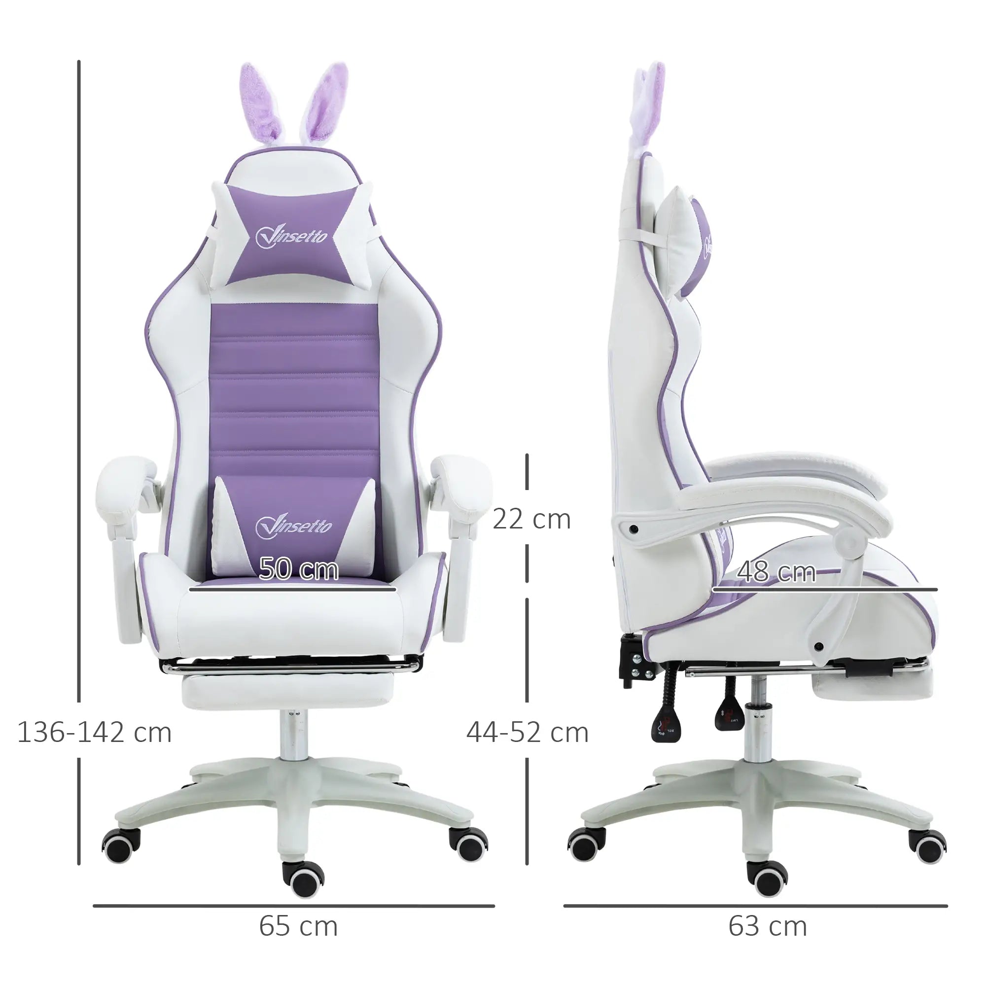 Racing Gaming Chair, Reclining PU Leather Computer Chair with Removable Rabbit Ears, Footrest, Headrest and Lumber Support, Purple Bargain Clearance Centre